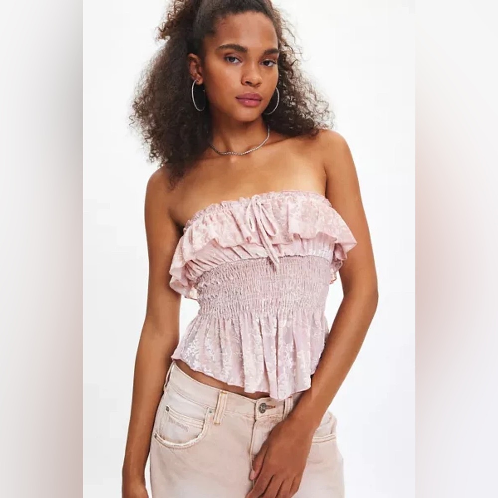 Urban outfitters Pink Floral Smocked tube Top